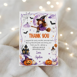 Tarjeta De Agradecimiento Cumpleaños de Halloween con acuarela adorable