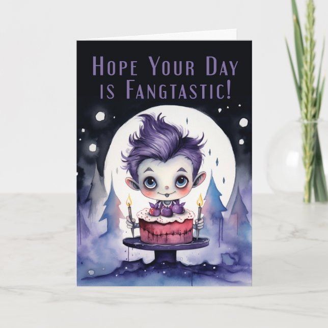 Tarjeta De Agradecimiento Cumpleaños de Halloween con vampiro y cumpleaños (Anverso)