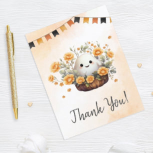 Tarjeta De Agradecimiento Cumpleaños de Halloween de fantasma lindo