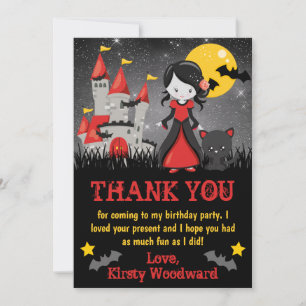 Tarjeta De Agradecimiento Cumpleaños de Halloween de niña vampiro linda y ca