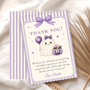 Tarjeta De Agradecimiento Cumpleaños de Halloween Fantasma Lindo Morado
