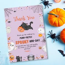 Tarjeta De Agradecimiento Cumpleaños de Halloween gatito espeluznantemente p