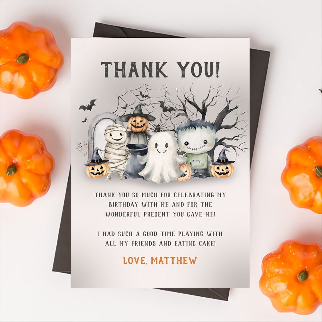 Tarjeta De Agradecimiento Cumpleaños de Halloween para niños espeluznante (Subido por el creador)