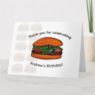 Tarjeta De Agradecimiento Cumpleaños de Hamburguesa Gracias