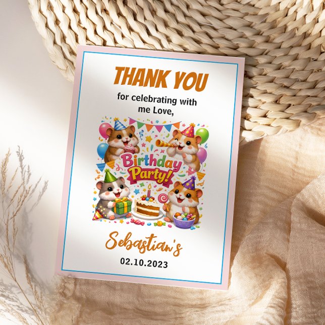 Tarjeta De Agradecimiento Cumpleaños de hámster lindo | Animales para niños (Cute Hamster Birthday Party | Kids Hamster thank you card
)