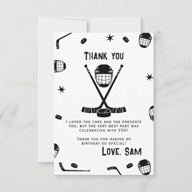 Tarjeta De Agradecimiento Cumpleaños de hockey sobre hielo, Fiesta de hockey (Anverso)