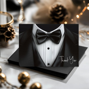 Tarjeta De Agradecimiento Cumpleaños de Hombre con Esmoquin Negro y Blanco