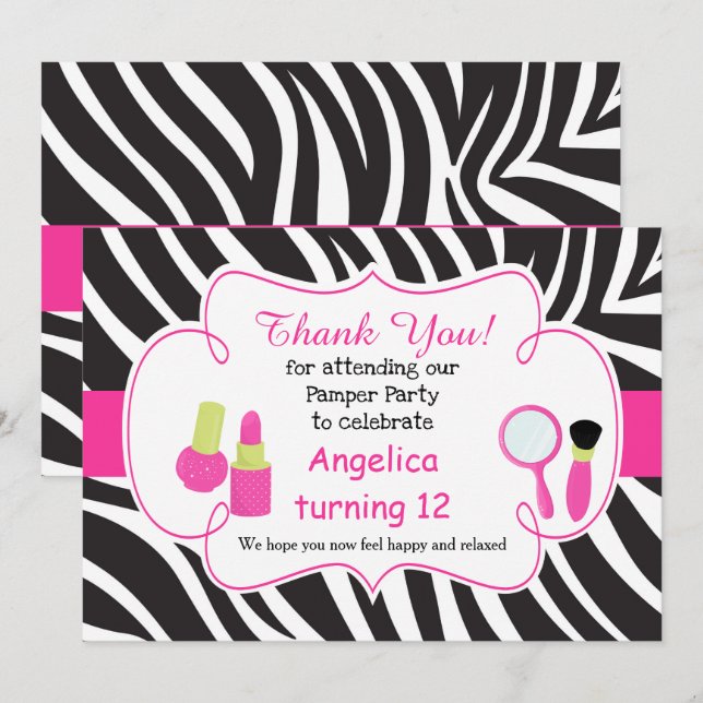 Tarjeta De Agradecimiento cumpleaños de impresión de cebra Pamper Fiesta Gra (Anverso / Reverso)