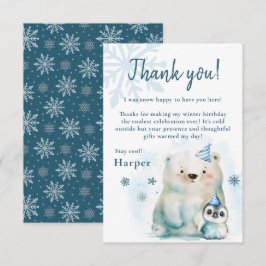 Tarjeta De Agradecimiento Cumpleaños de Invierno de Pingüino y Oso Polar