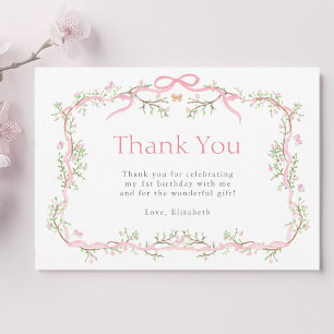 Tarjeta De Agradecimiento Cumpleaños de jardín de primavera rosa y verde 1