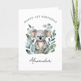 Tarjeta De Agradecimiento Cumpleaños de Koala Bear Boys 1er año 