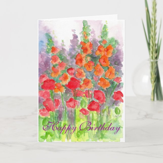 Tarjeta De Agradecimiento Cumpleaños de la acuarela de la flor de Gladiola (Anverso)