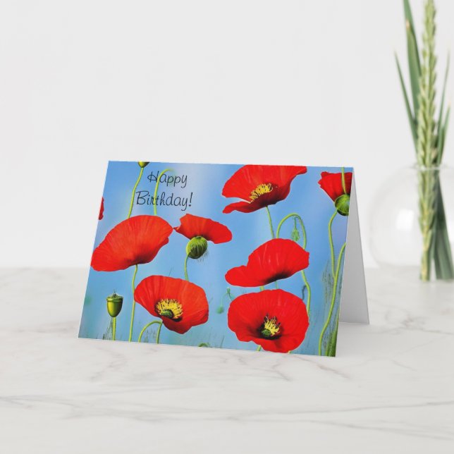 Tarjeta De Agradecimiento Cumpleaños de la amapola roja (Anverso)