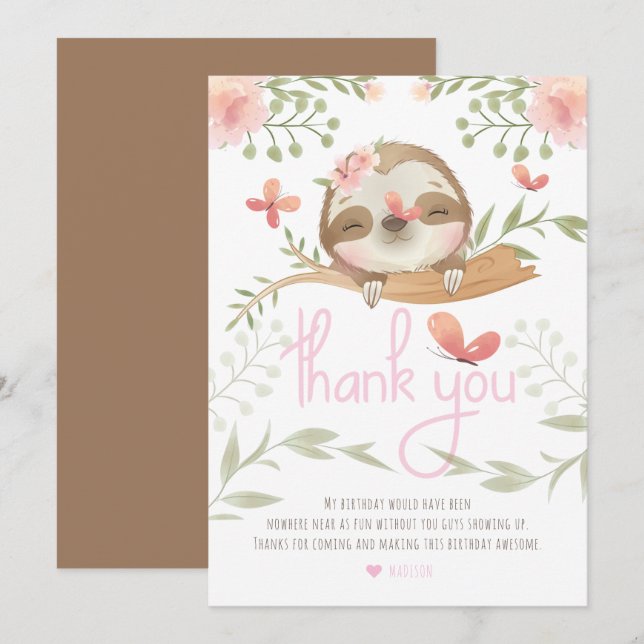 Tarjeta De Agradecimiento Cumpleaños de la Chica de la Eslora Cute (Anverso / Reverso)