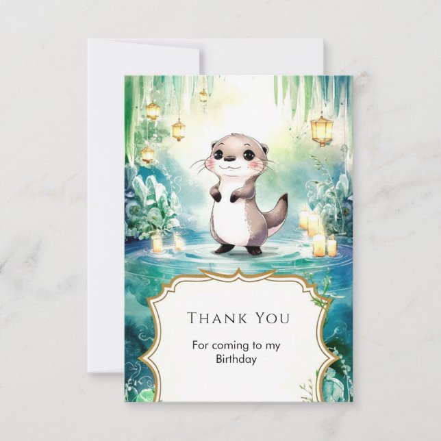 Tarjeta De Agradecimiento Cumpleaños de la editable Lake Otter (Anverso)