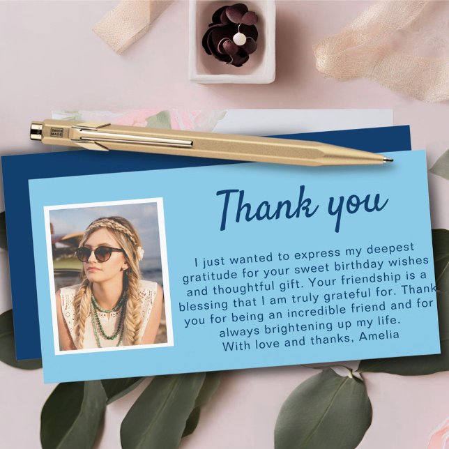 Tarjeta De Agradecimiento Cumpleaños de la foto azul simple (Subido por el creador)
