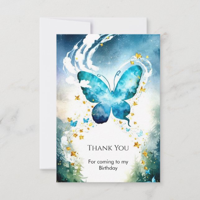 Tarjeta De Agradecimiento Cumpleaños de la Mariposa Azul Mágica (Anverso)