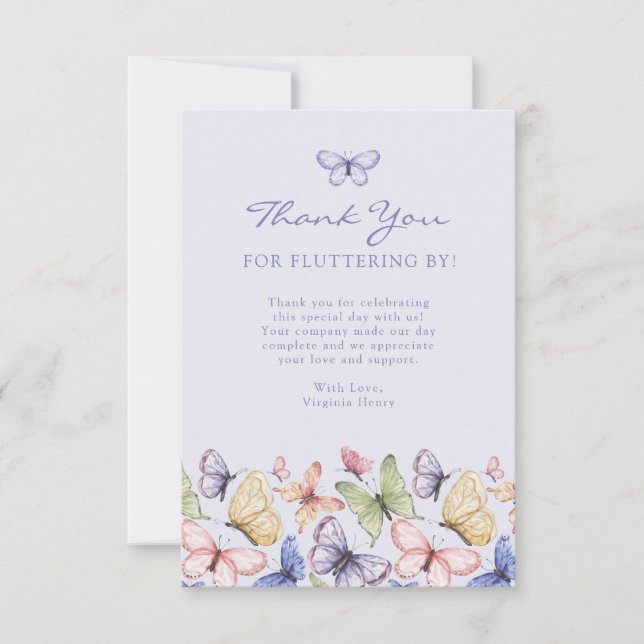 Tarjeta De Agradecimiento Cumpleaños de la mariposa púrpura (Anverso)