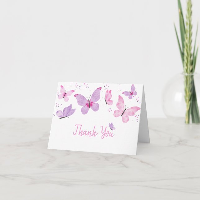 Tarjeta De Agradecimiento Cumpleaños de la mariposa púrpura rosa (Anverso)