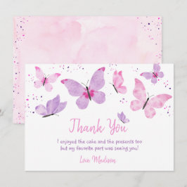Tarjeta De Agradecimiento Cumpleaños de la mariposa púrpura rosa