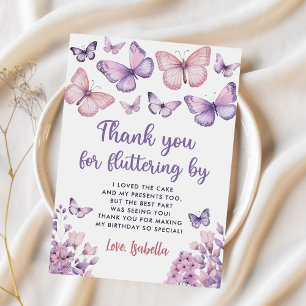 Tarjeta De Agradecimiento Cumpleaños de la mariposa púrpura rosa
