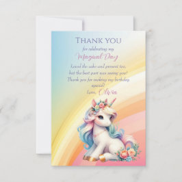Tarjeta De Agradecimiento Cumpleaños de la niña momento mágico del unicornio