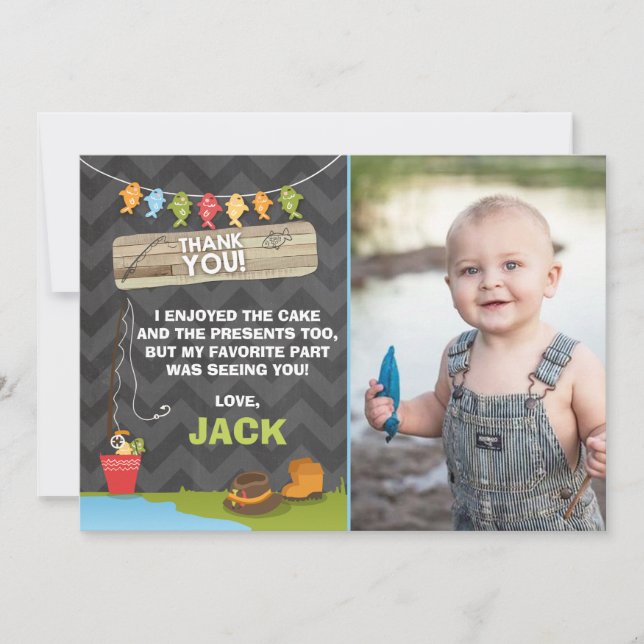 Tarjeta De Agradecimiento Cumpleaños De La Pesca Gracias fiesta De Pesca De  (Anverso)
