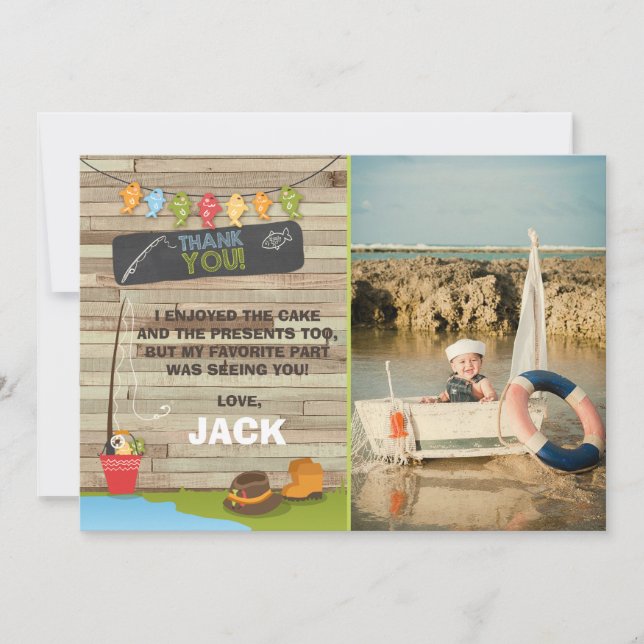 Tarjeta De Agradecimiento Cumpleaños De La Pesca Gracias fiesta De Pesca De  (Anverso)