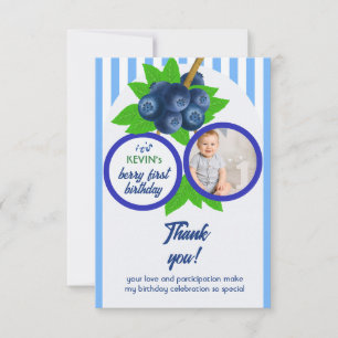 Tarjeta De Agradecimiento Cumpleaños de la primera fresa de verano azul arán