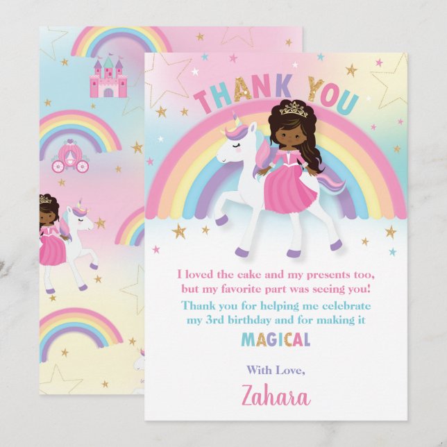 Tarjeta De Agradecimiento Cumpleaños de la princesa africana negra arcoiris  (Anverso / Reverso)