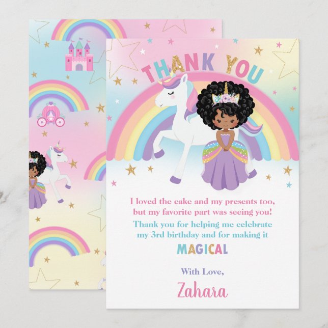 Tarjeta De Agradecimiento Cumpleaños de la princesa africana negra arcoiris  (Anverso / Reverso)