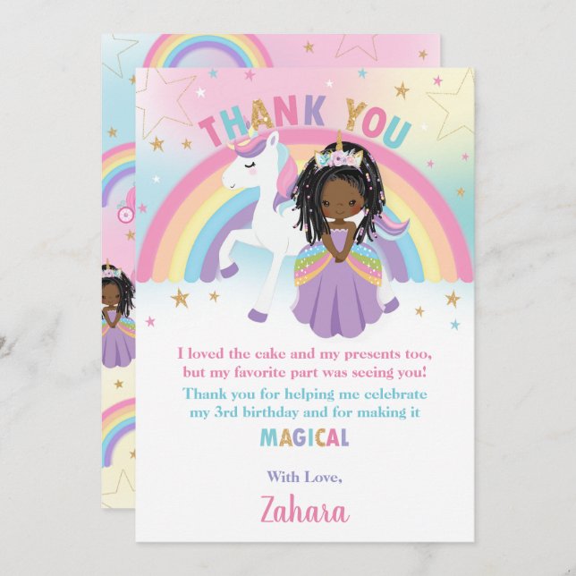 Tarjeta De Agradecimiento Cumpleaños de la princesa africana negra arcoiris  (Anverso / Reverso)