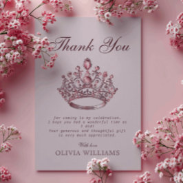 Tarjeta De Agradecimiento Cumpleaños de la Princesa Corona Rosa Gracias