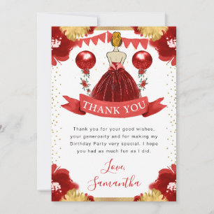 Tarjeta De Agradecimiento Cumpleaños de la princesa de pelo rojo con vestido