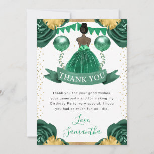 Tarjeta De Agradecimiento Cumpleaños de la princesa de vestido verde y piel 