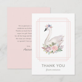 Tarjeta De Agradecimiento Cumpleaños de la Princesa del Cisne Floral Acuarel