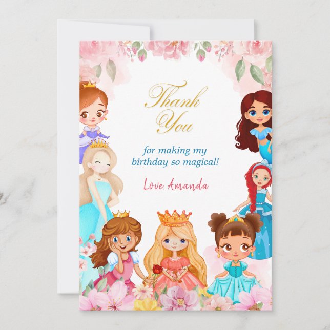 Tarjeta De Agradecimiento Cumpleaños de la Princesa Niña 3 Años Gracias (Anverso)