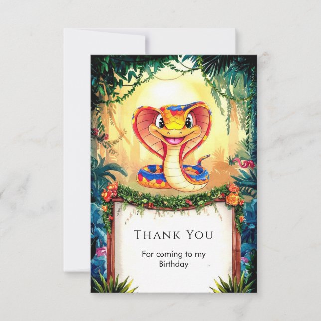 Tarjeta De Agradecimiento Cumpleaños de la serpiente forestal encantada (Anverso)
