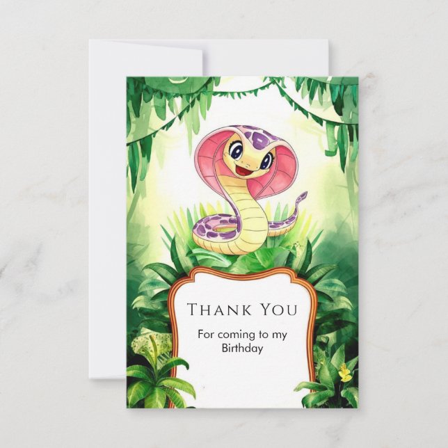 Tarjeta De Agradecimiento Cumpleaños de la Serpiente Forestal Infantil (Anverso)