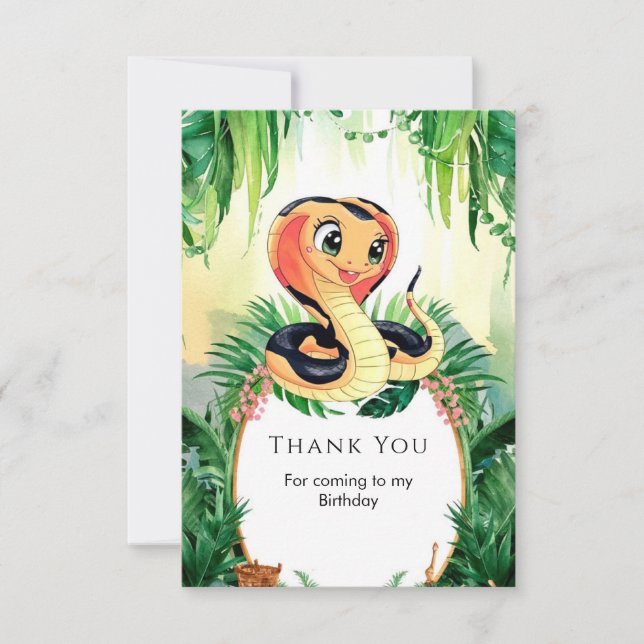 Tarjeta De Agradecimiento Cumpleaños de la serpiente Reptiles Sencillos (Anverso)