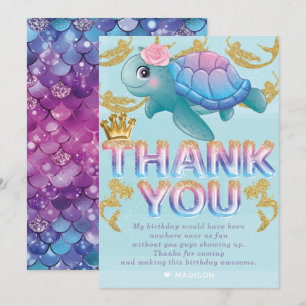 Tarjeta De Agradecimiento Cumpleaños de la Sirena Oro Azul Rosa