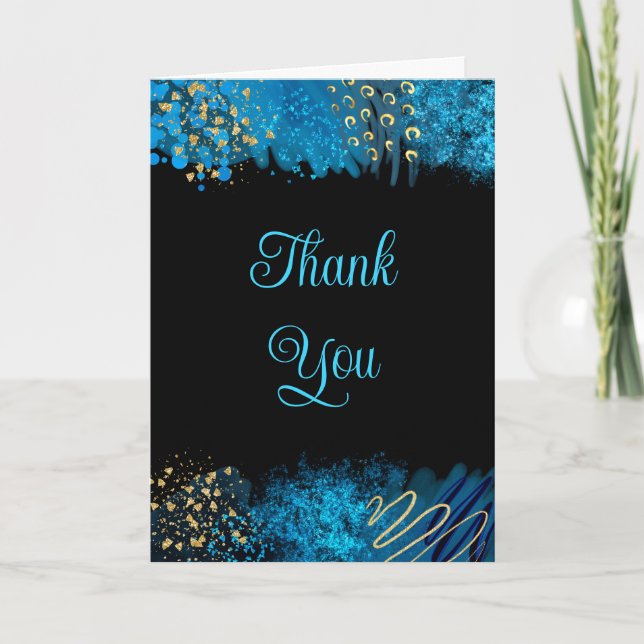 Tarjeta De Agradecimiento Cumpleaños de la tinta azul del alcohol (Anverso)