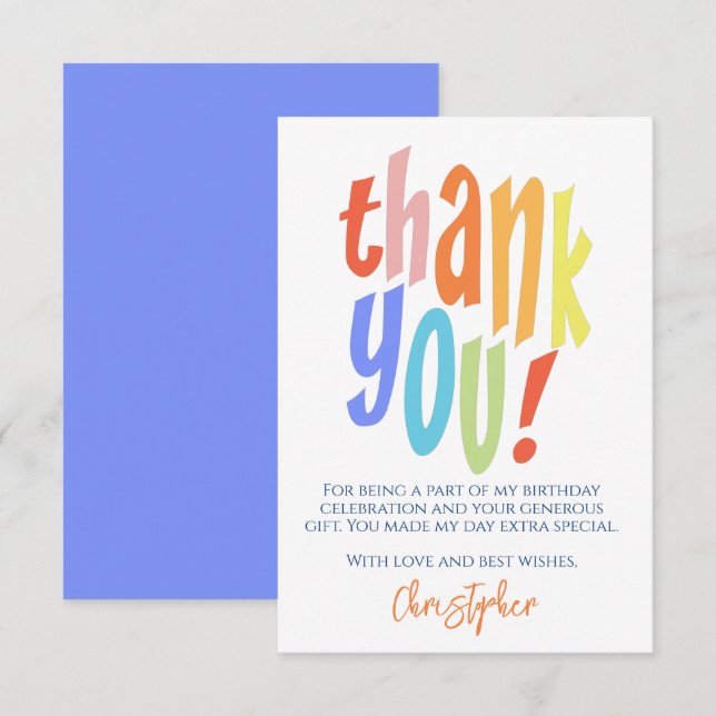 Tarjeta De Agradecimiento Cumpleaños de la tipografía moderna (Anverso / Reverso)
