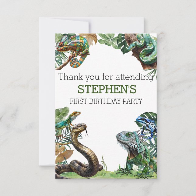 Tarjeta De Agradecimiento Cumpleaños de la tortuga de serpiente Reptile Slit (Anverso)