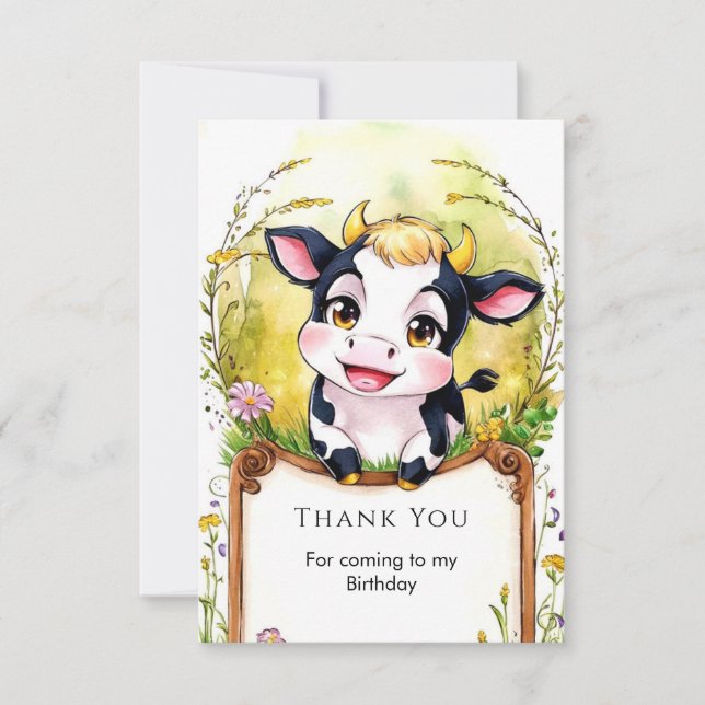 Tarjeta De Agradecimiento Cumpleaños de la Vaquita Simple (Anverso)