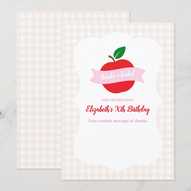 Tarjeta De Agradecimiento Cumpleaños de las chicas Thanks A Bushel (Anverso / Reverso)