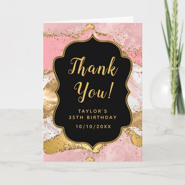 Tarjeta De Agradecimiento Cumpleaños de las Secuencias de Oro y Rosa (Anverso)