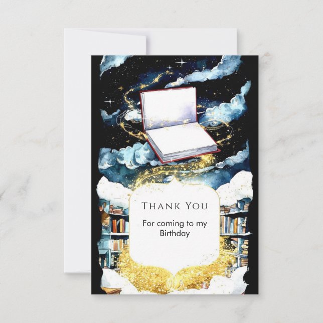 Tarjeta De Agradecimiento Cumpleaños de libro de cuentos personalizado simpl (Anverso)