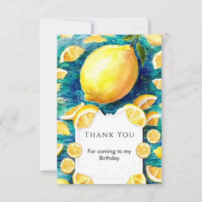 Tarjeta De Agradecimiento Cumpleaños de limón simple editable (Anverso)