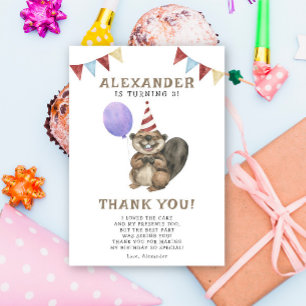 Tarjeta De Agradecimiento Cumpleaños de Little Beaver 3 años